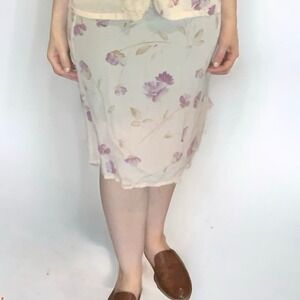 90s Vintage 100% Silk Skirt Purple Flowers | size Medium | Via Seta